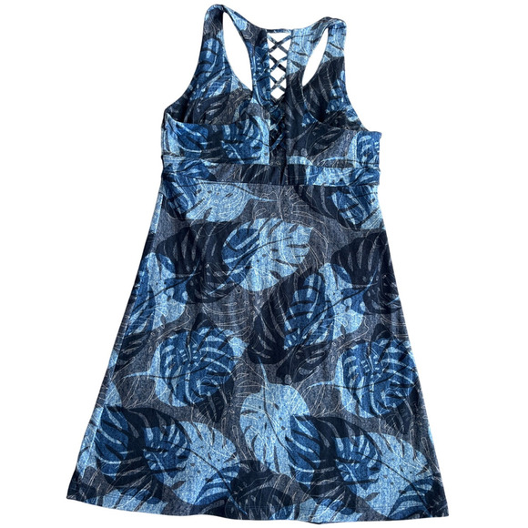 ZeroXposur Quick Dry Athletic Dress Medium Blue Palm Tropical Print Racerback - Picture 2 of 10